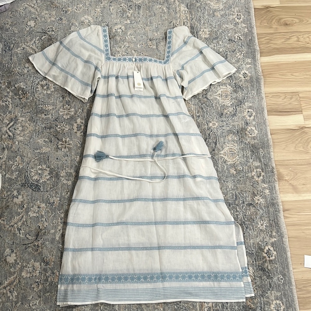 Tory Burch Embroidered Ruffle Dress XL in Ivory